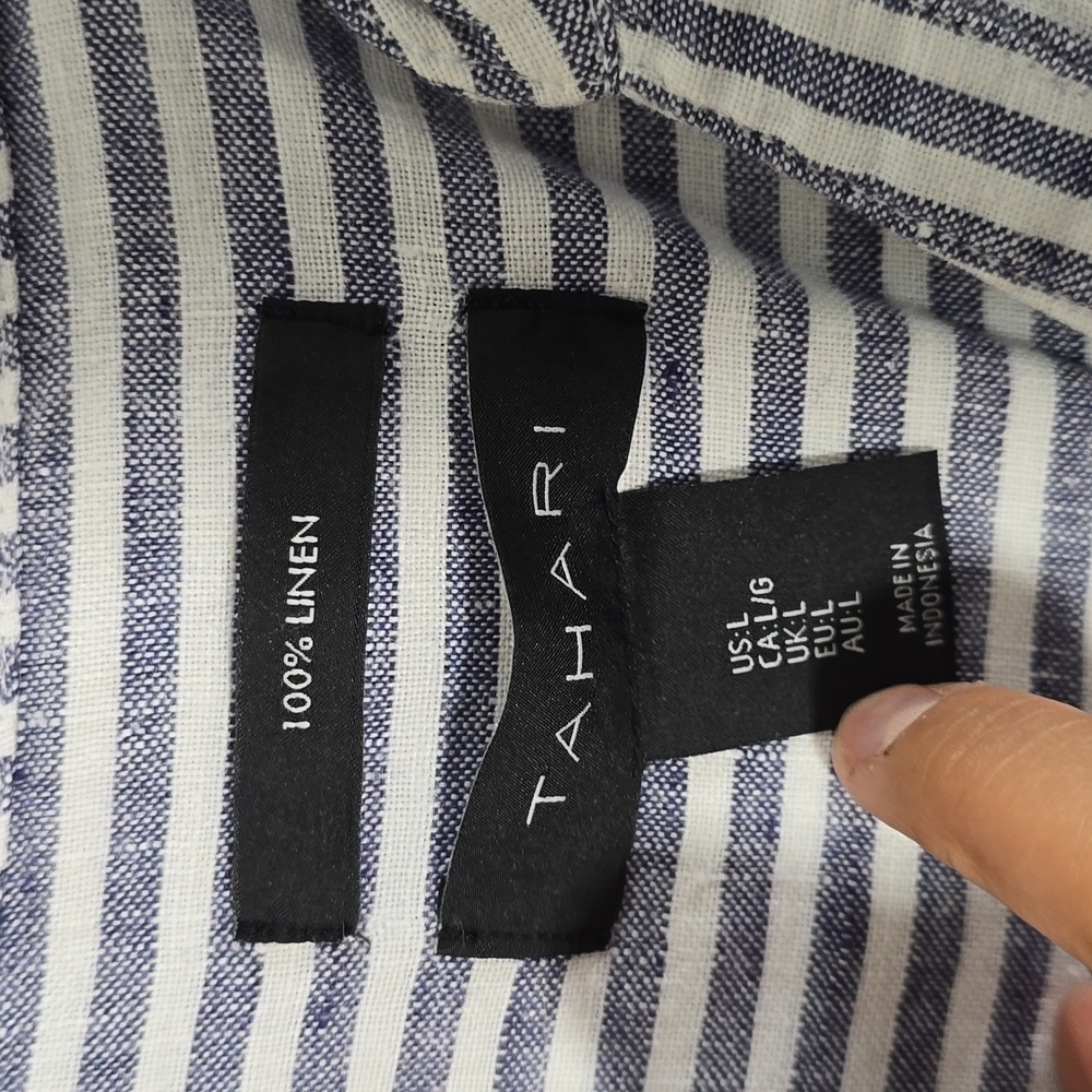 Tahari Striped Linen Tunic Top - Picture 3 of 7